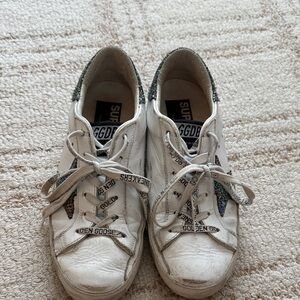 Golden Goose White and Green Sneakers